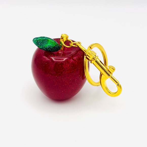 3703 APPLE KEYCHAIN BAG CHARM GLOSSY GLITTER EFFECT - Picture 1 of 5